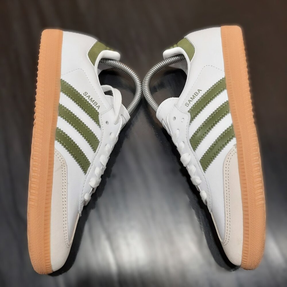 Adidas SAMBA OG White/Olive Green Tan Gum Sole Sneaker JS1352 Women's Size 7.5 - Picture 4 of 16